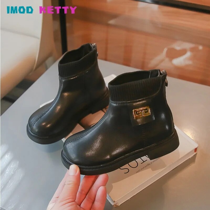 Girls Snow Kids Motorcycle Boot Toddler Girl Boots 2023 New Children Chelsea Boots Casual Autumn Winter Leather School Boy Shoes