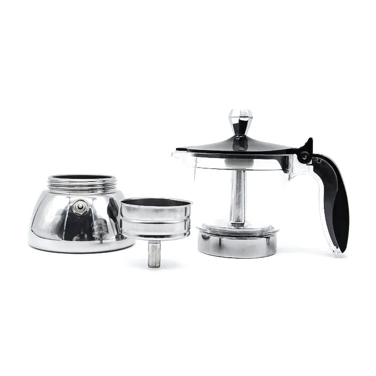 4/6 Cups Mocha Induction Stovetop Espresso Maker Transparent Espresso Moka Pot Machine Apply for Induction Cooker Gas Heating