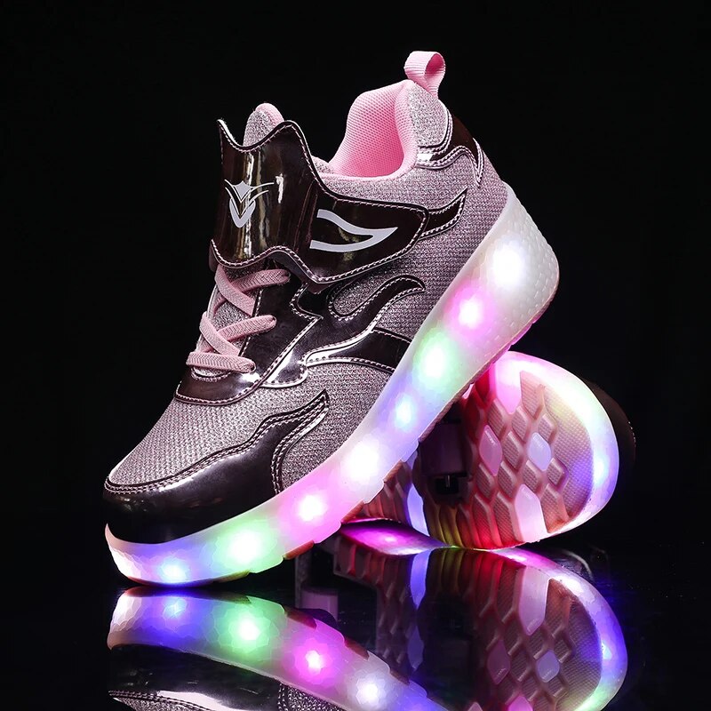 Children Roller Skates Tow Wheels Shoes Glowing Fashion Children Sport Shoes Casual Skating USB LED Light Sneakers for Kids