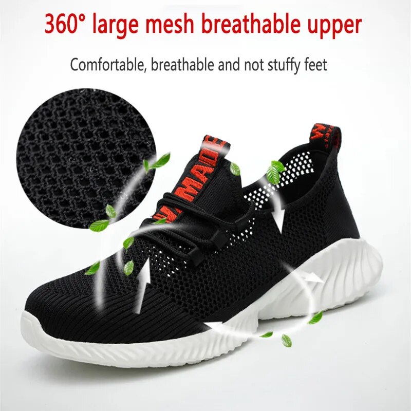 summer work shoes with protection breathable Lightweight safety shoes with iron toe anti-stab anti-slip working summer shoes