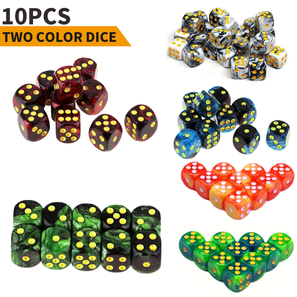 10pcs 16mm Acrylic Round Corner Dice D6 Dots Patterned Two-color Game Dice for Club Party Entertainment Toys