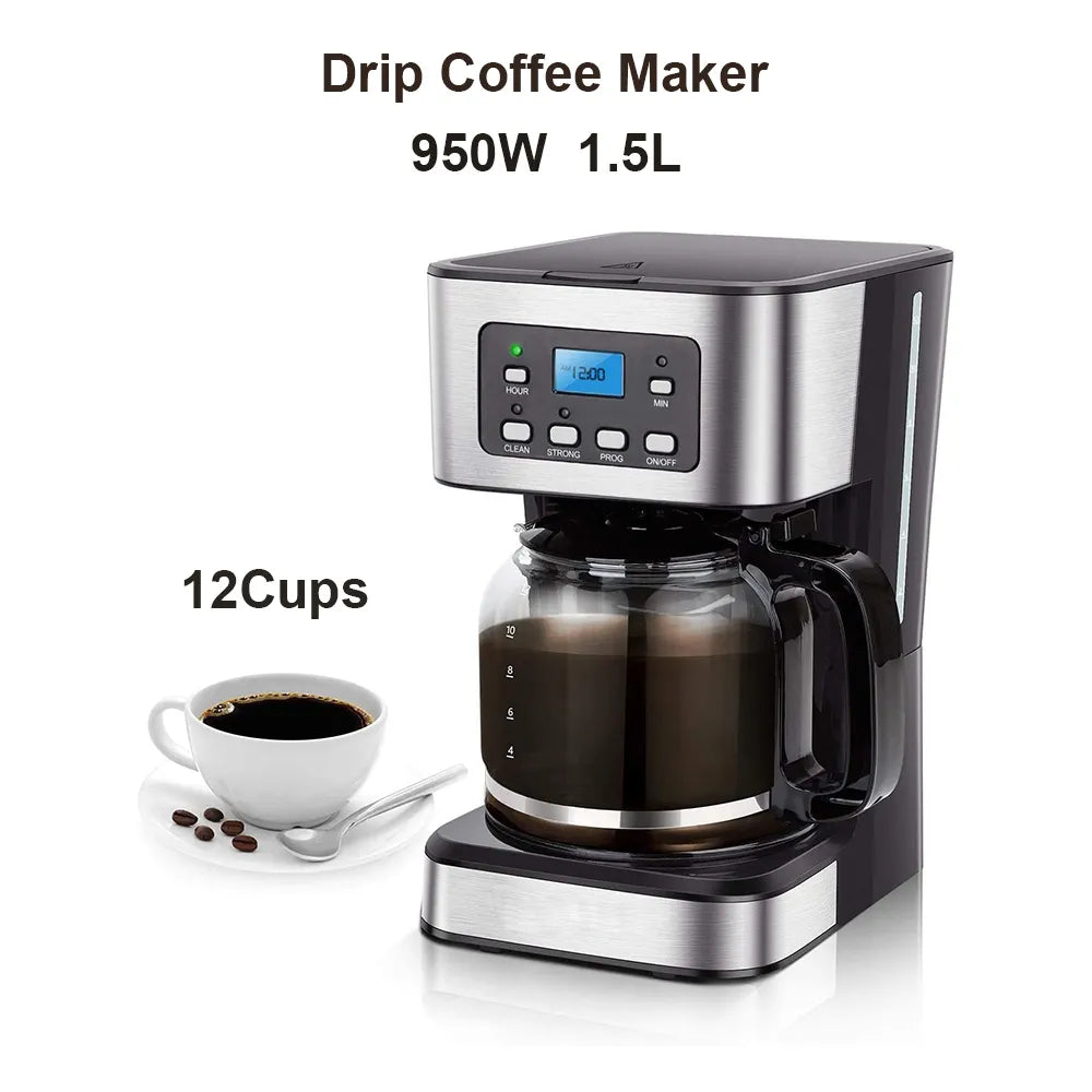 950W Electric Coffee Maker 12 Cups Automatic Drip Coffee Machine With Coffee Pot 220V Auto Keep Warm Function Home Office Use