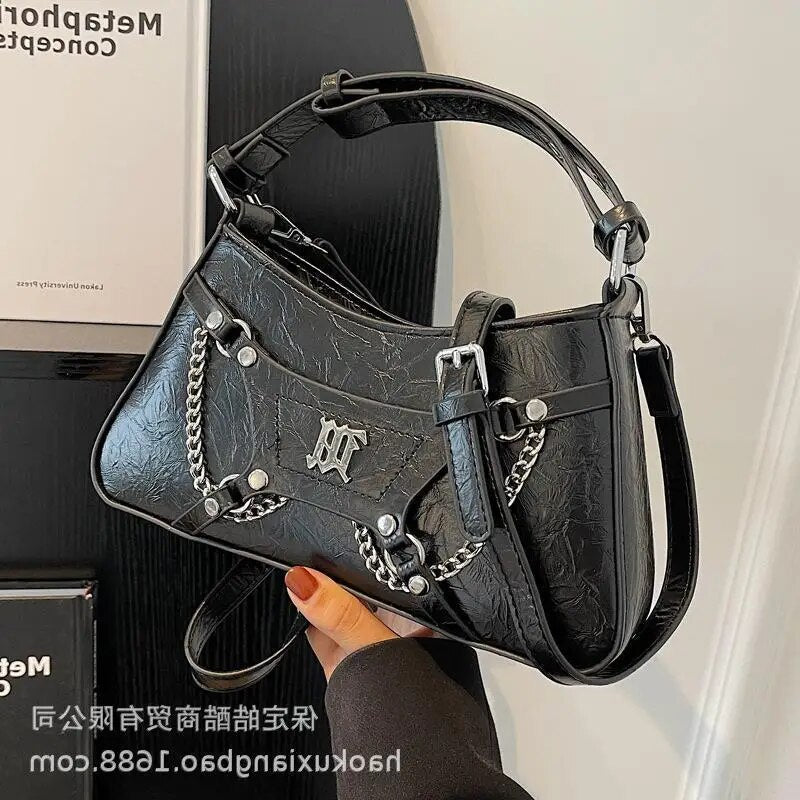 2023 New Casual PU Leather Women's Handbag Women's Luxury Designer Y2K Women's Shoulder Bag Wallet Metal Decoration Small Bag