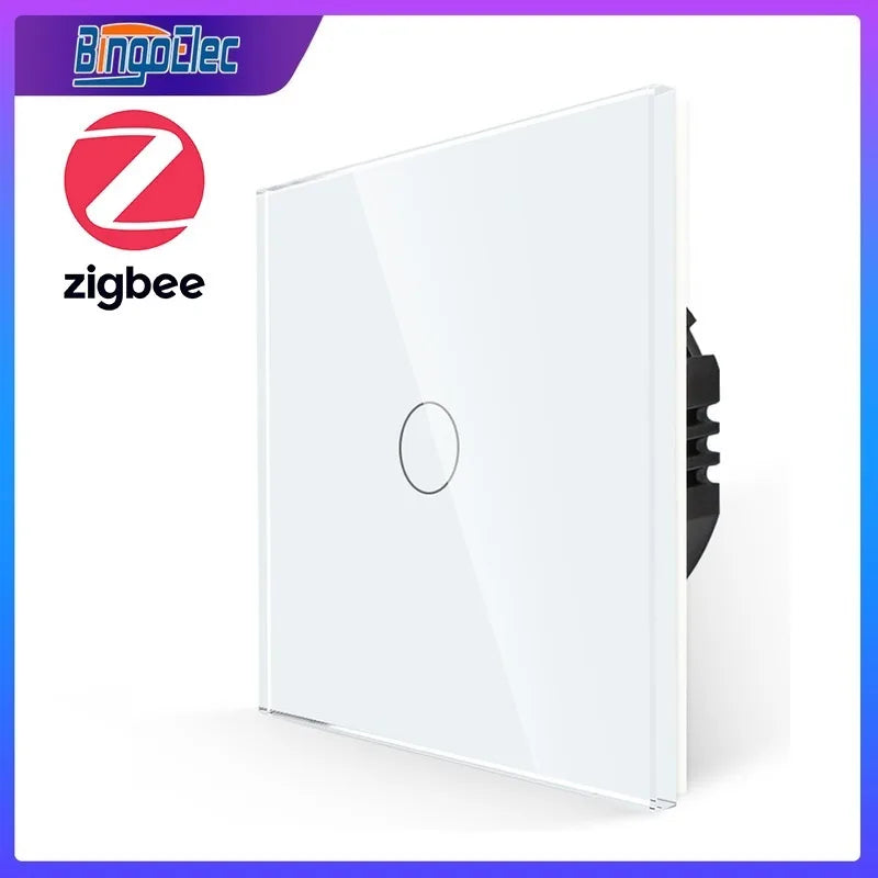 ZigBee Wall Touch Smart Light Switch with Neutral/No Neutral,No Capacitor Smart Life/Tuya 2/3 Way Control Smart Home