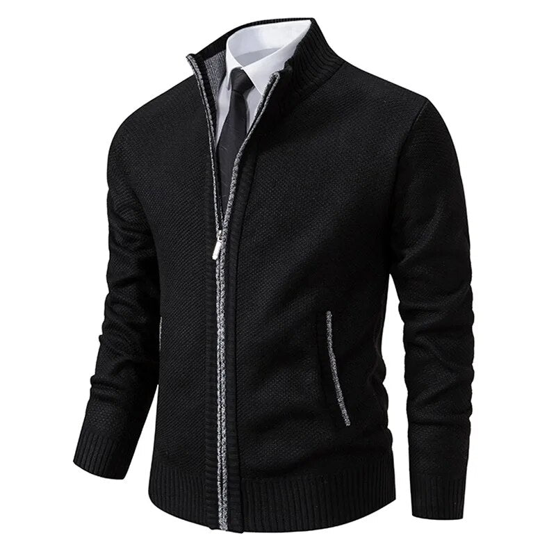 2023 autumn/winter new men's casual stand collar solid color warm knit coat