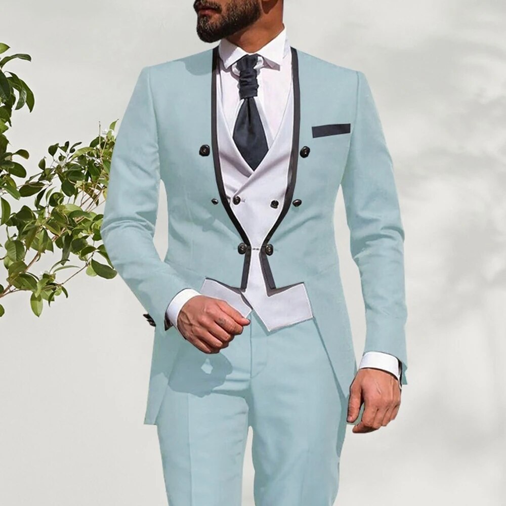 Summer Men Suits Wedding Groom Tuxedos Slim Fit Business Casual Suit For Men 3 Piece （Blazer+ Vest+ Pants）Costume Homme