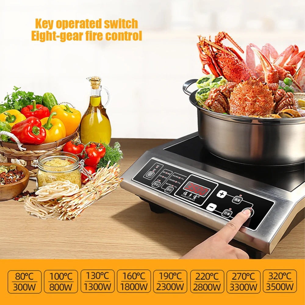 3500W 220V Commercial Induction Cooker Stainless Steel Household Stir Fried Vegetables High Power Flame Electromagnetic Stove