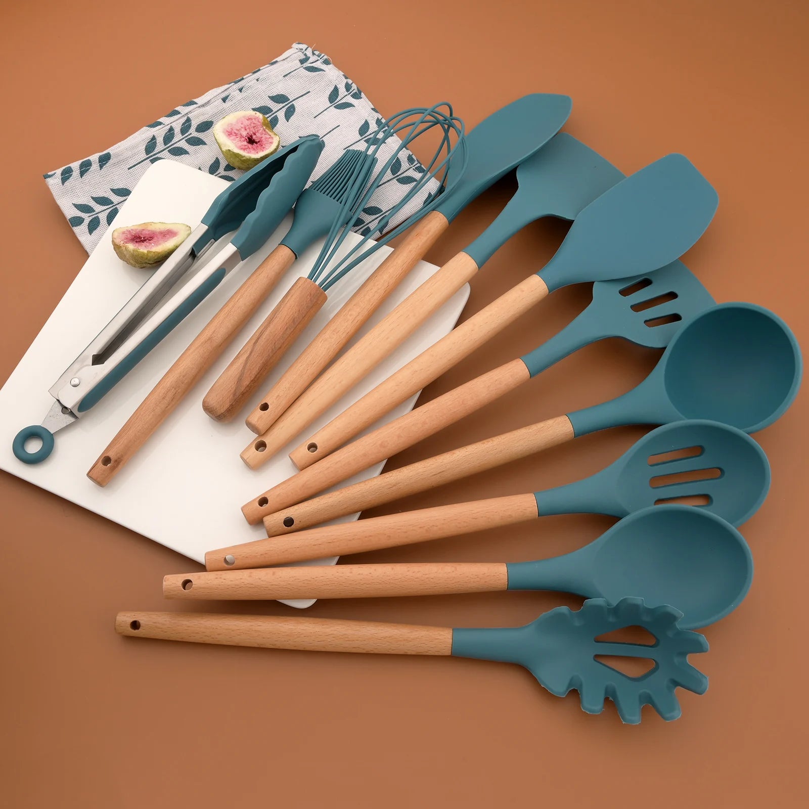 Blue Heat Resistant Silicone Kitchenware Cooking Utensils Set Kitchen Non-Stick Cooking Utensils Baking Tools With Storage Box