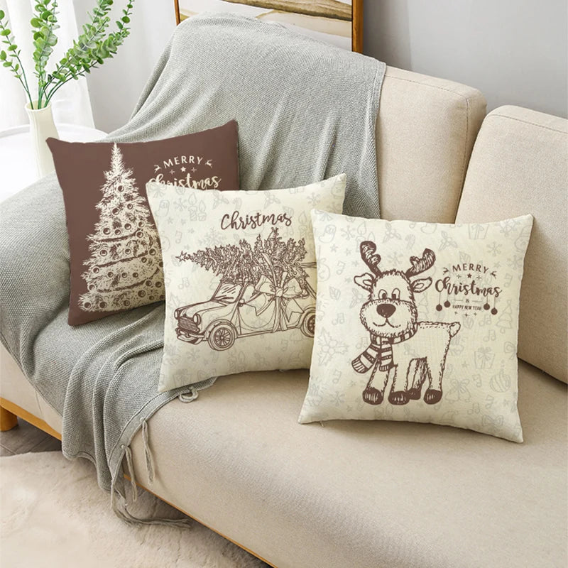 MODOVOS Christmas Throw Pillowcase Cushion Cover Linen Pillow Case Merry Christmas Gifts Home Office Living Room 18*18in