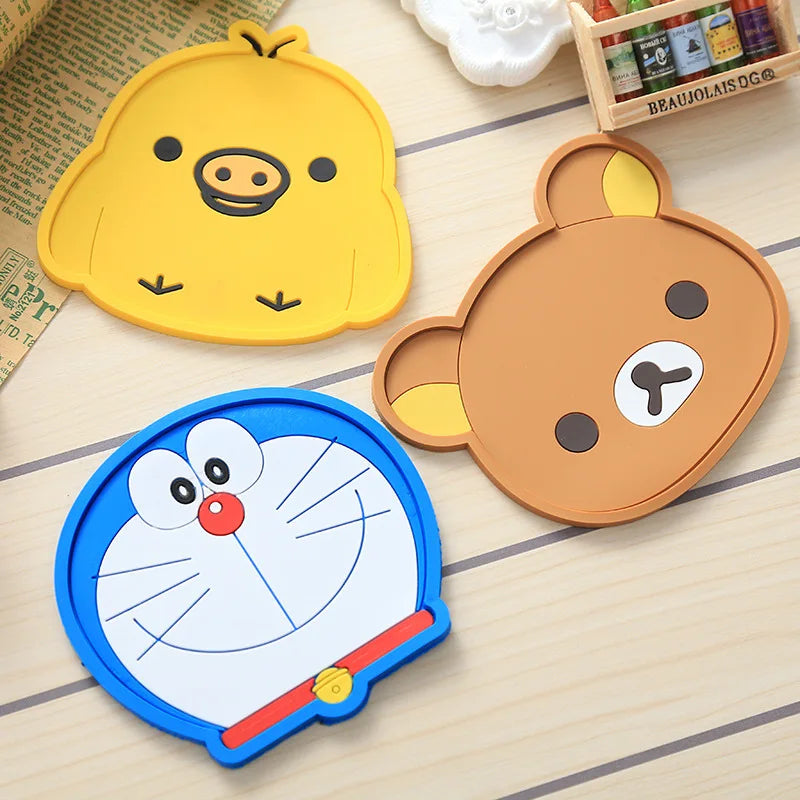 Color Cute Coaster Cartoon Silicone Dining Table Placemat Kitchen Accessories Mat Cup Bar Mug Cartoon Animal Drink Pads