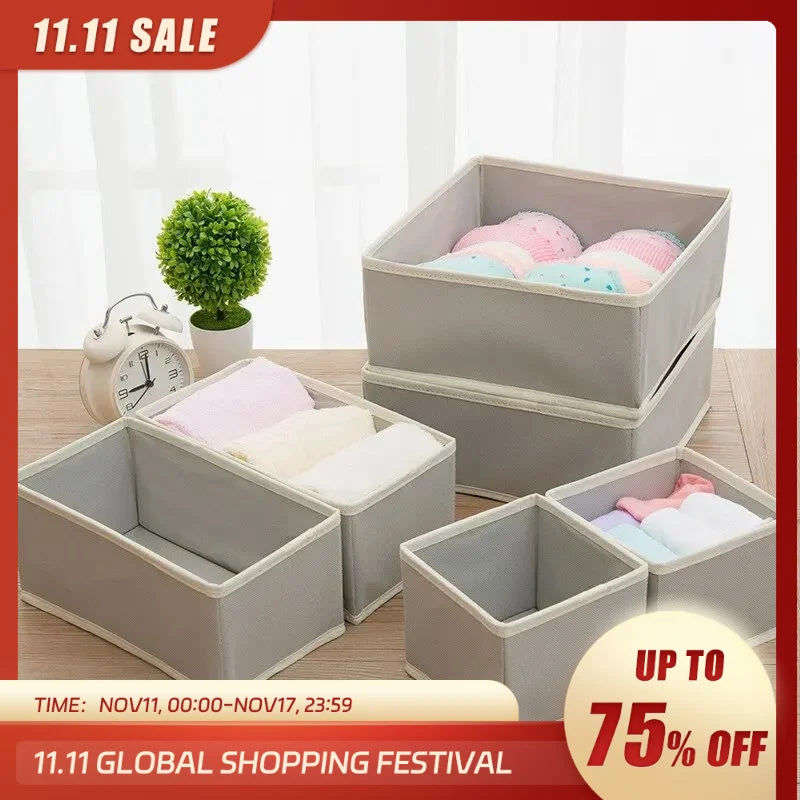 6pcs/1set Underwear Storage Box Foldable Non-woven Storage Box Six-piece Set Underwear Bra Socks Drawer Storage Finishing Box