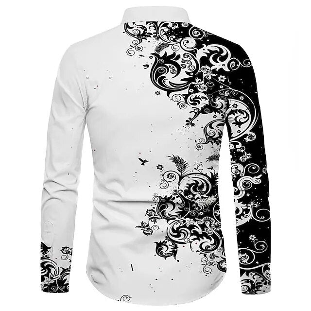 Autumn Floral Men's Long Sleeve Shirts Trend Ethnic Style Men's Clothing Fashion Personality Casual Shirt Men's Long Sleeve Tops