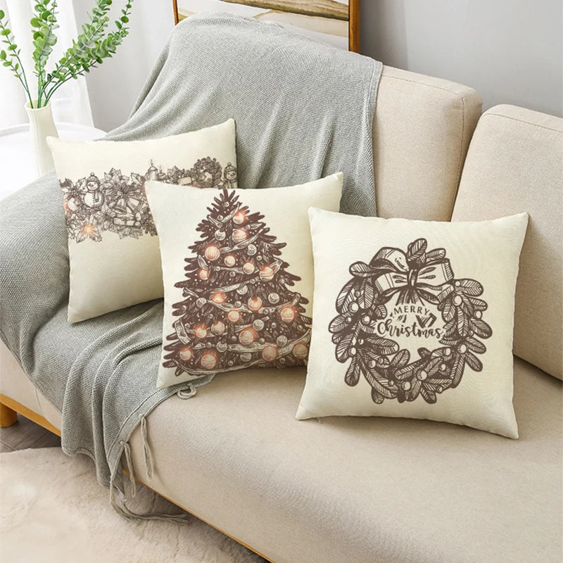 MODOVOS Christmas Throw Pillowcase Cushion Cover Linen Pillow Case Merry Christmas Gifts Home Office Living Room 18*18in