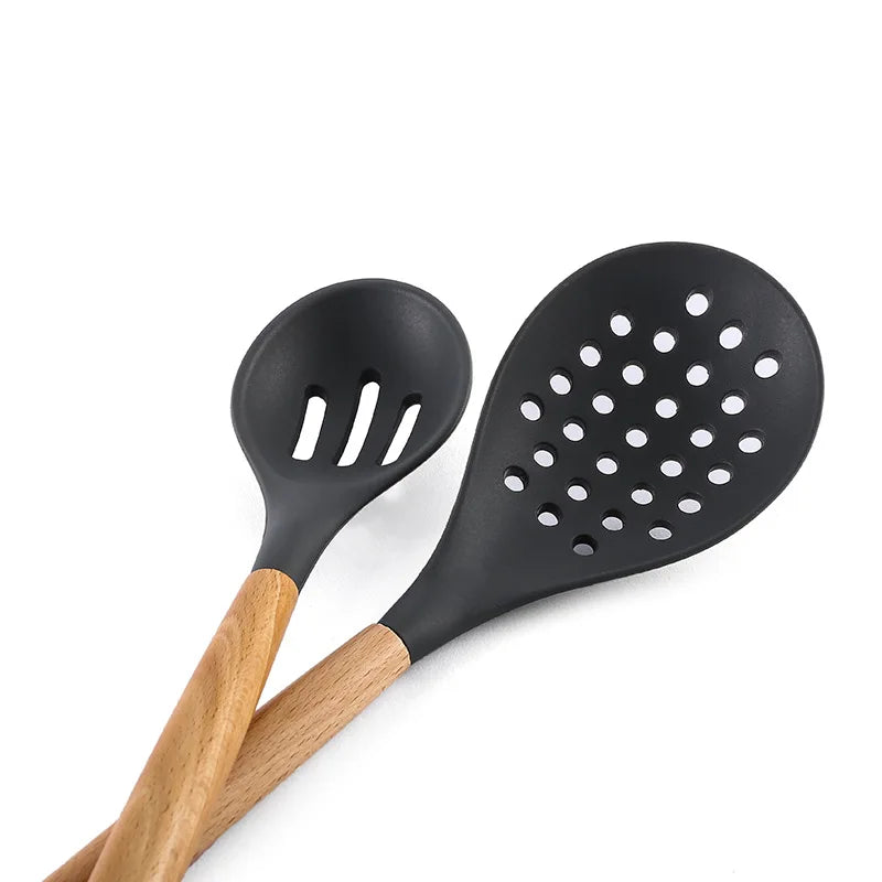 Cooking Tool Wood handel Silicone Kitchenware Utensils Resistant NonStick Cooking Utensils Kitchen special Accessories Supplies