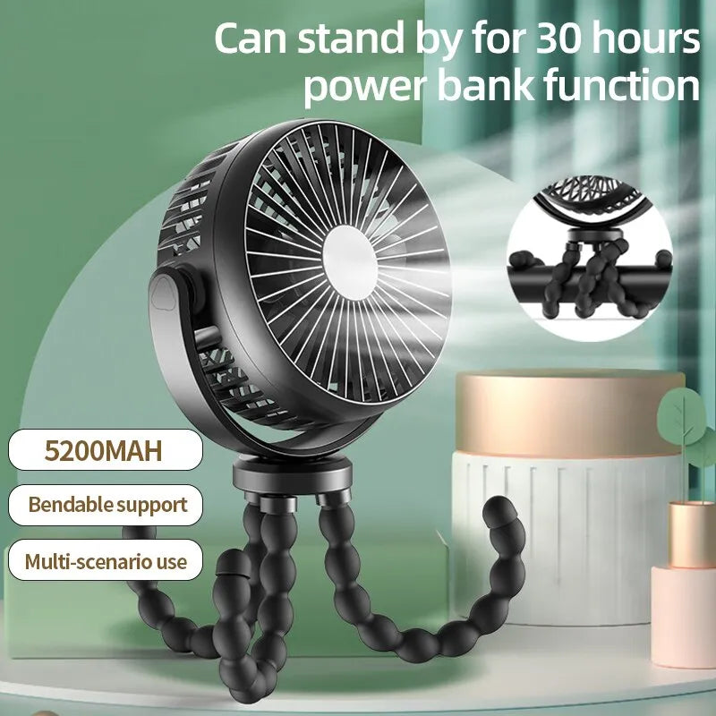 USB Desktop Folding Fan,Outdoor Baby Stroller Handheld Fan, Summer Mute Small Multifunctional Octopus Mini Fan