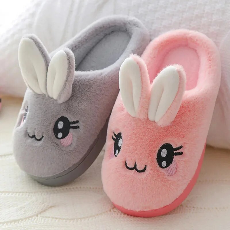 Baby Girls Cotton Slippers 2023 New Winter Children's Cute Rabbit Plush Slippers Boys Home Indoor Shoes Furry Kids Slippers