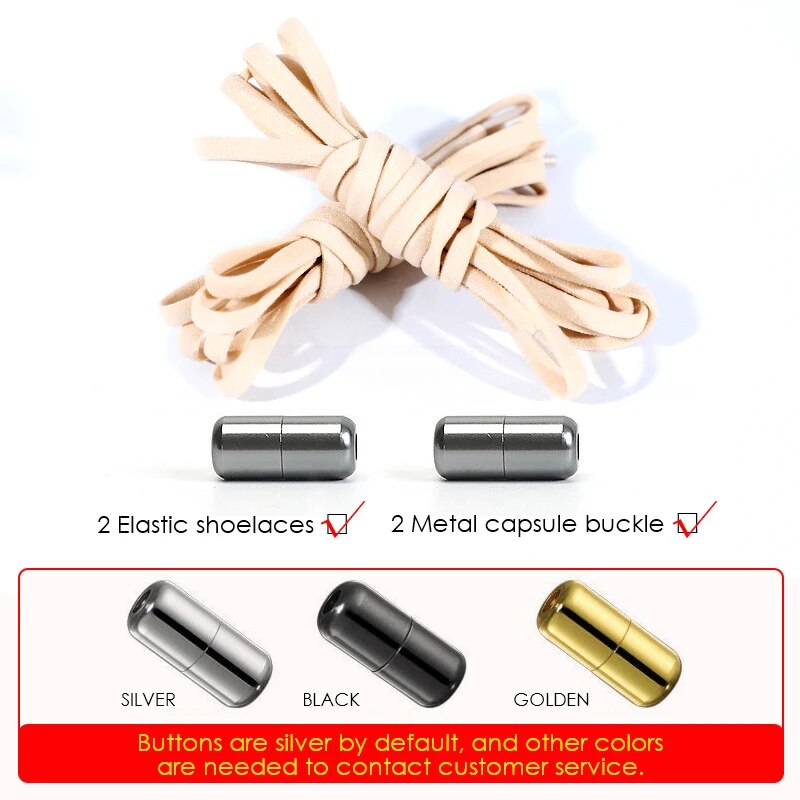 1 Pair No Tie Shoelaces Half Round Shoe Laces for Kids and Adults Sneaker Elastic Shoelaces Fast Lazy Lock Metal Shoelaces