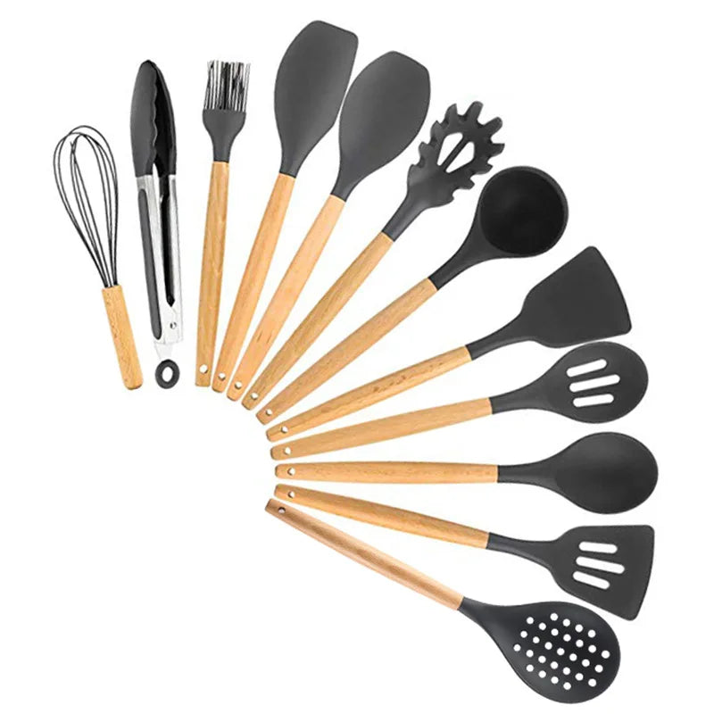 Cooking Tool Wood handel Silicone Kitchenware Utensils Resistant NonStick Cooking Utensils Kitchen special Accessories Supplies