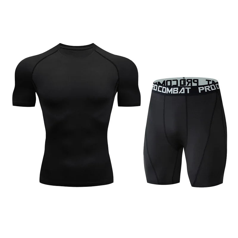 Men's Shorts Leggings Compression T-shirt Sets High Stretch Quick-Drying Breathable Gym Training Running Outfits Sportswear