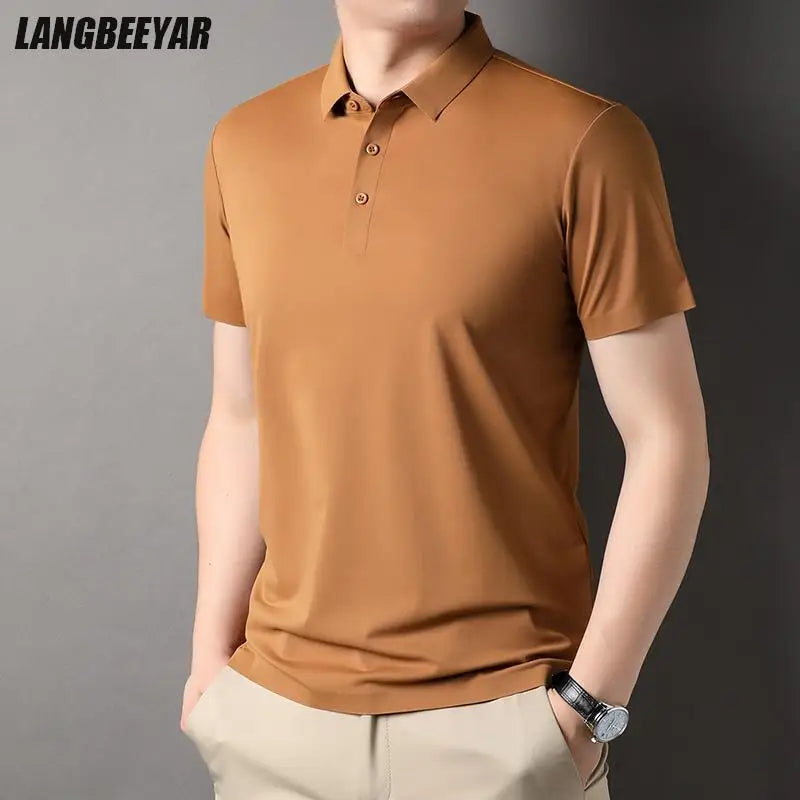 Top Grade Seamless New Summer No Logo Brand Mens Turn Down Collar Polo Shirt Short Sleeve Casual Plain Tops Fashions Clothes Men