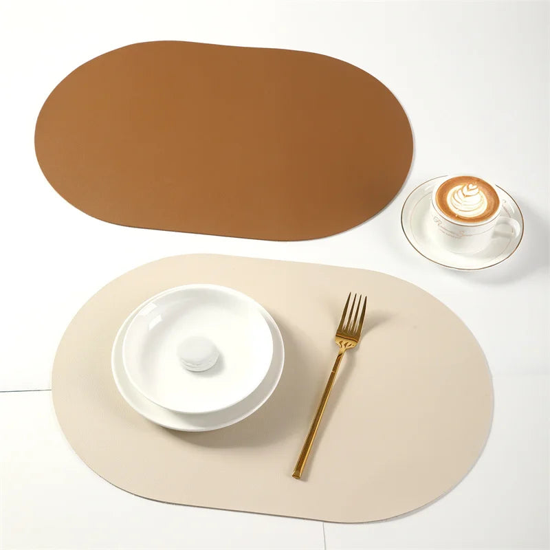 Leather Placemat Oval Oil-Proof Table Mat Home Dining Kitchen Table Placemat Design Dining Waterproof Heat Resistant Home Decor