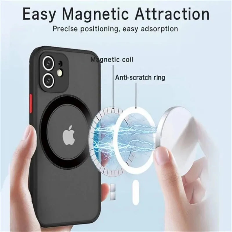 Luxury Magnetic For Magsafe Wireless Charge Case For iPhone 15 14 13 12 11 Pro Max Mini X XR XS Shockproof Armor Matte Cover