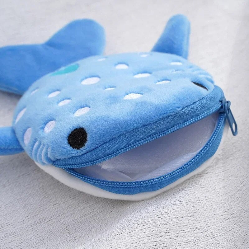 Cartoon Cute Plush Whale Shark Coin Purse Wallet Portable Coin Bag Key Earphone Coin Organizer Pouch Zipper Bag Earphone Pouch k