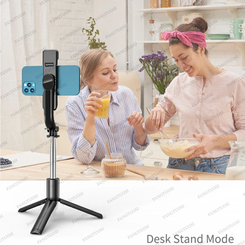 FANGTUOSI Bluetooth Selfie Stick Tripod With Wireless Remote Shutter Fill Light Phone holder Monopod For Smartphone Tiktok live