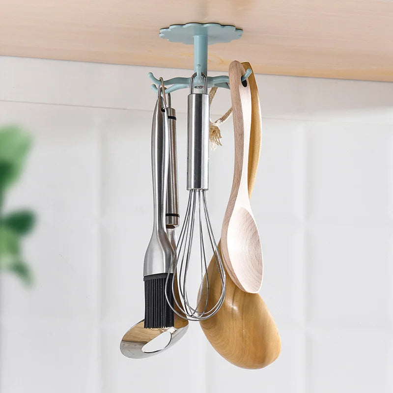 Kitchen Flower Rotary Hook Wall Mounted Kitchenware Storage Rack Accessories cabinet organizer hook up storage rack Spoon Hanger