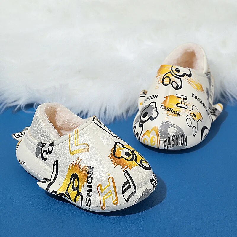 Cartoon Shark Children's Slippers Winter Solid Furry Floor Slippers for Kids Soft Bottom Warm Plush Boys Girls House Shoes 2023