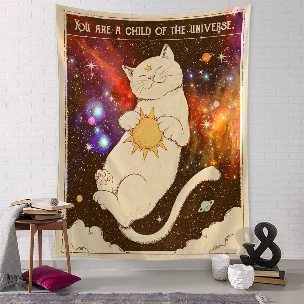 Kawaii Comics Cute Wall Hanging Tapestry Art Cartoon Cat Aesthetics Room Bedroom Living Room Home Decor