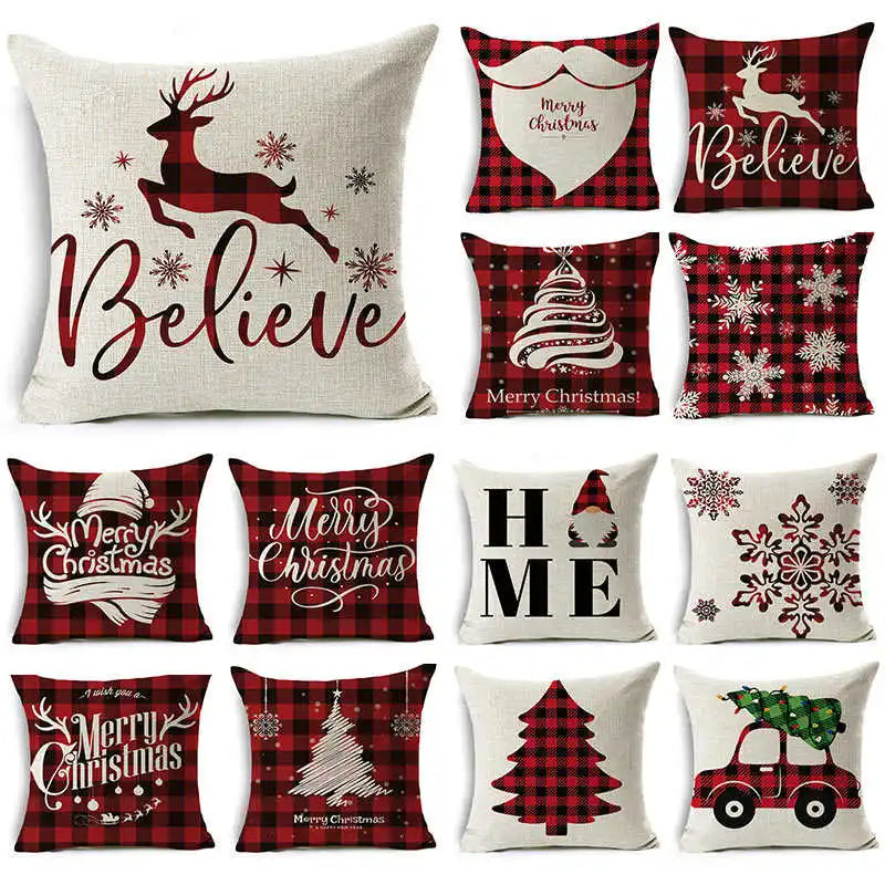 New Pillowcase Cartoon plaid Cushion Cover Throw Linen Pillow Case Merry Christmas Gifts Home Office Living Room 45x45cm