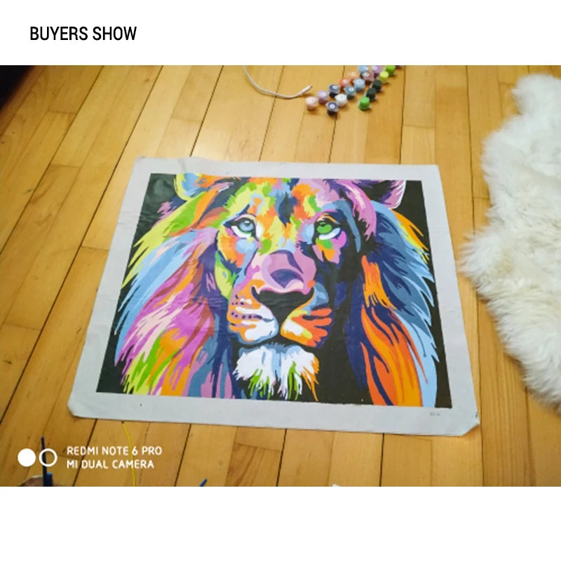 Frameless Colorful Lion Animals Abstract Painting Diy Digital Paintng By Numbers Modern Wall Art Picture For Home Wall Artwork