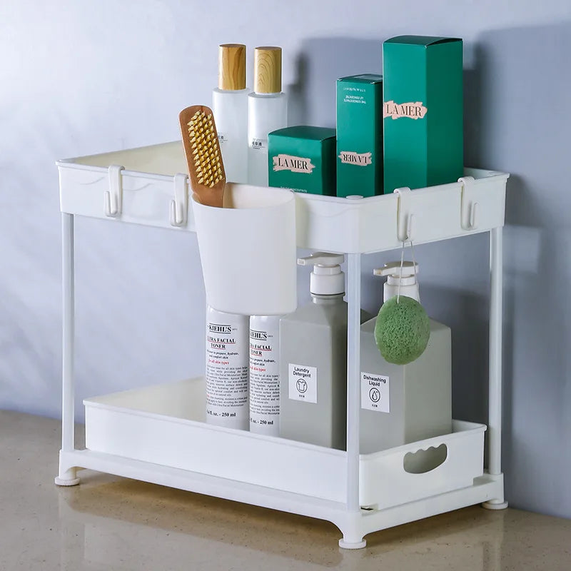 1 Pack Under Sink Organizer, 2 Tier Sliding Bathroom Cabinet Organizer and Storage Pull Out Shelf Sliding Organizer Box