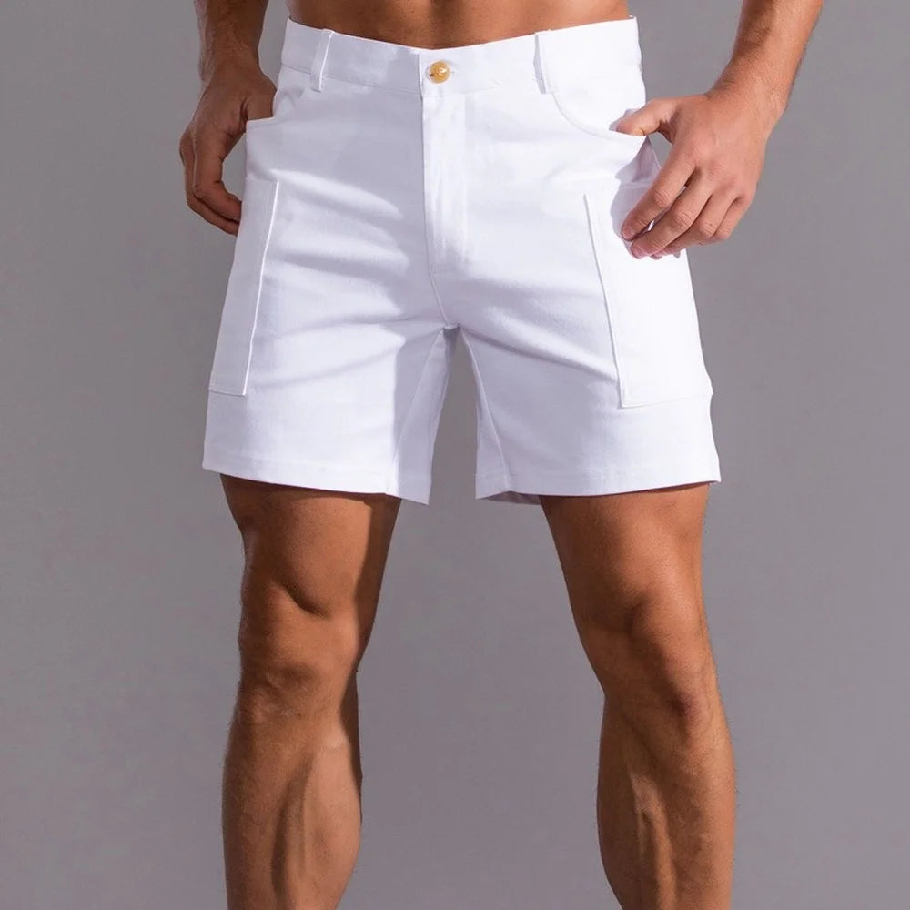 White Shorts Men Bermuda Shorts Streetwear Pure Cotton Knee Length Casual Short Pants Work Trousers Summer Fashion Bottoms 2022