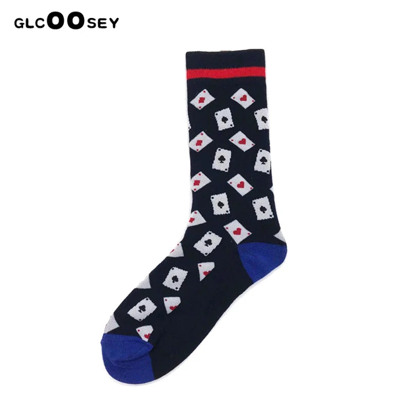 2023 NEW Funny Men Socks Cotton Fashion Trend Harajuku Guitar Beer Boxing Gloves Skull Chess Clown Sieve Hip Hop Socks