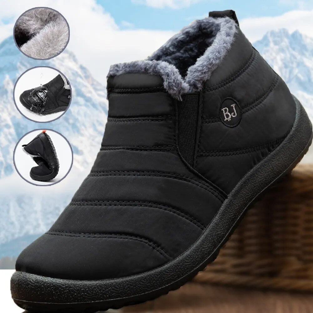 Men Boots Waterproof Winter Boots Lightweight Snow Boots Warm Fur Men Shoes Plus Size 47 Unisex Ankle Boots Slip on Casual Shoes