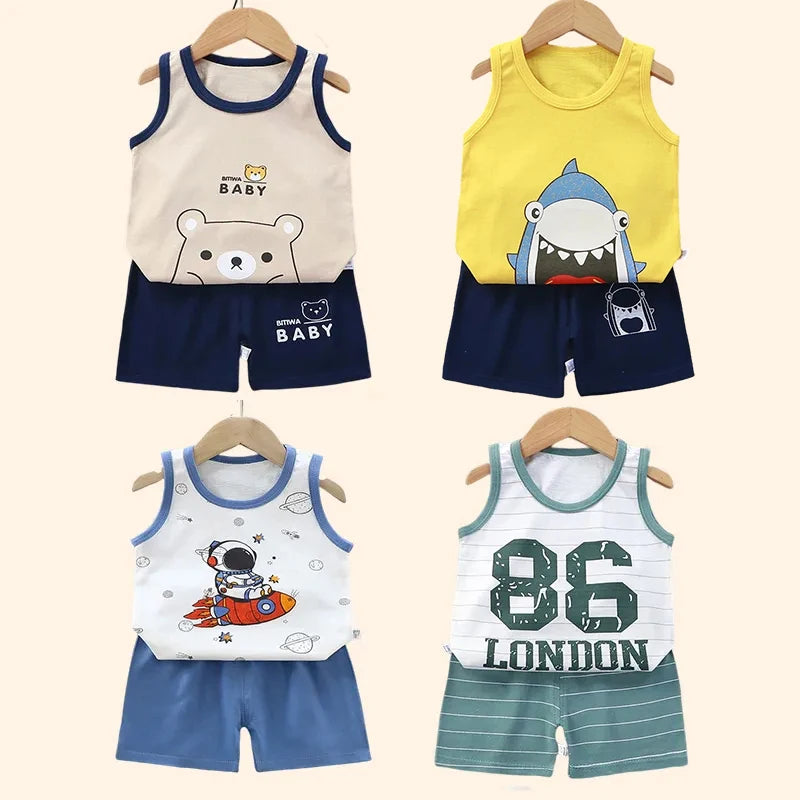 Children Sets Kids Clothes Boys Girls Vest Suit Summer Children's Clothing baby Cotton T-Shirts Shorts Tank Top Sleeveless