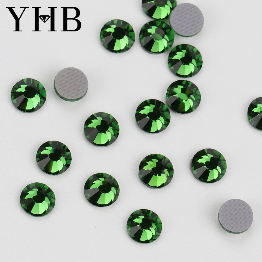 YHB High Quality Green Color Flatback Hotfix Rhinestones For Shoes Bags Fabric Garment Decoration DiY Jewelry Accessories