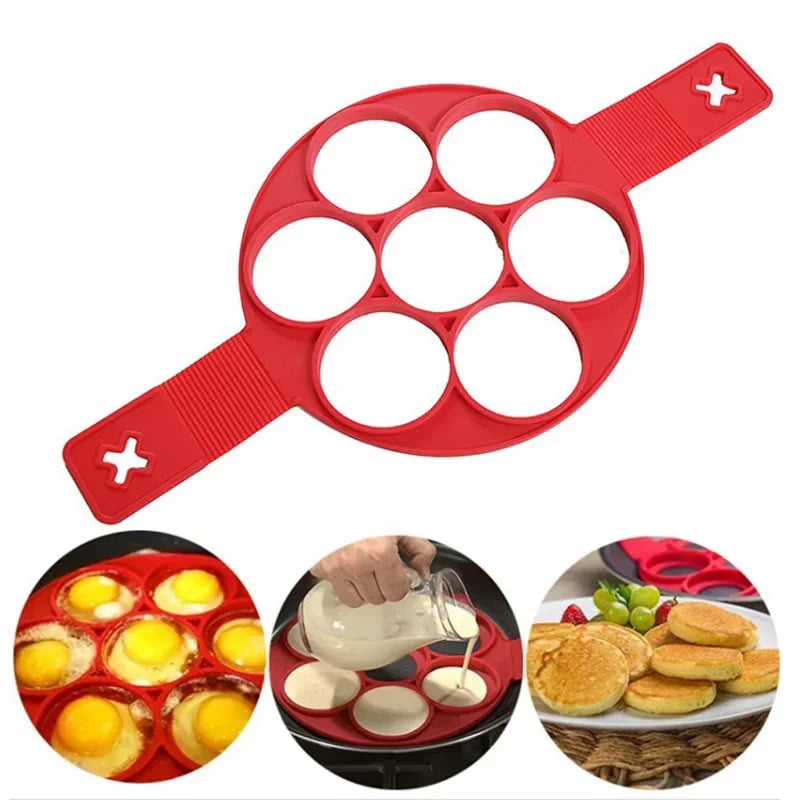 Nonstick Egg Pancake Maker Fried Egg Omelet Mold Seven Holes Silicone Mold Heart Star Shape Mold Kitchenware Baking Gadgets