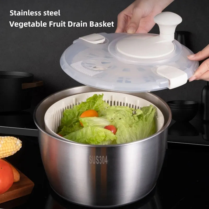 Stainless Steel Vegetable Fruit Dryer Drainer Dehydrator Salad Spinner Clean Salad and Fruit Vegetables Centrifuge Kitchen Tools