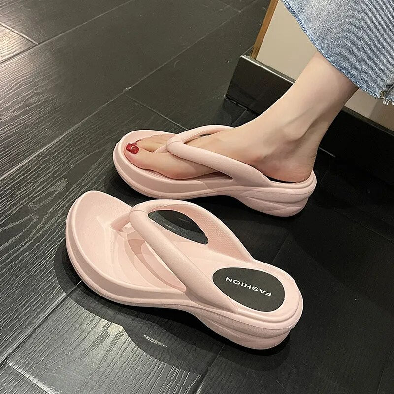 Thick Sole Wedges Flip Flops For Women 2023 Summer Clip Platform Sandals Woman Non-slip Beach Slippers Girls Outdoor Slides