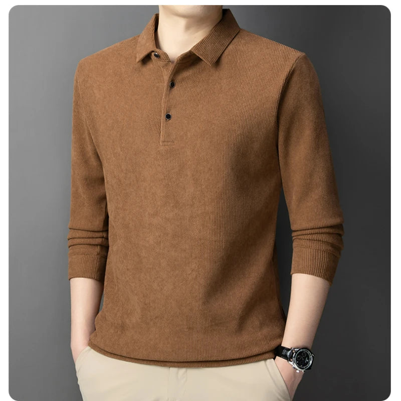 2023 Autumn and Winter New Men's Polo Shirt Daily Casual Long Sleeve T-shirt Warm Thickened Bottoming Shirt Turtleneck