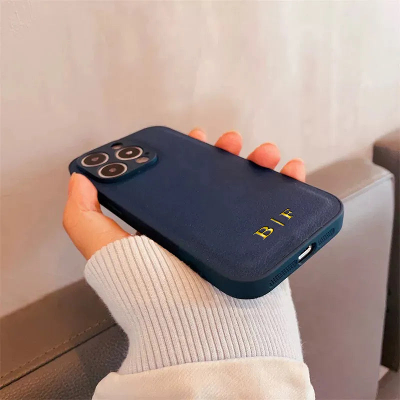 14 15 Pro Max Personalised Case For iPhone 13 12 11 14 15 Pro Max Luxury Custom Name Case Korea initial Letters Leather Cover 11