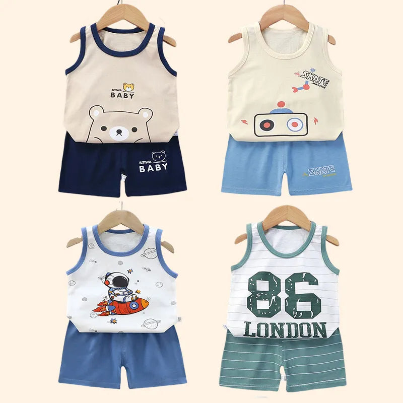 Children Sets Kids Clothes Boys Girls Vest Suit Summer Children's Clothing baby Cotton T-Shirts Shorts Tank Top Sleeveless