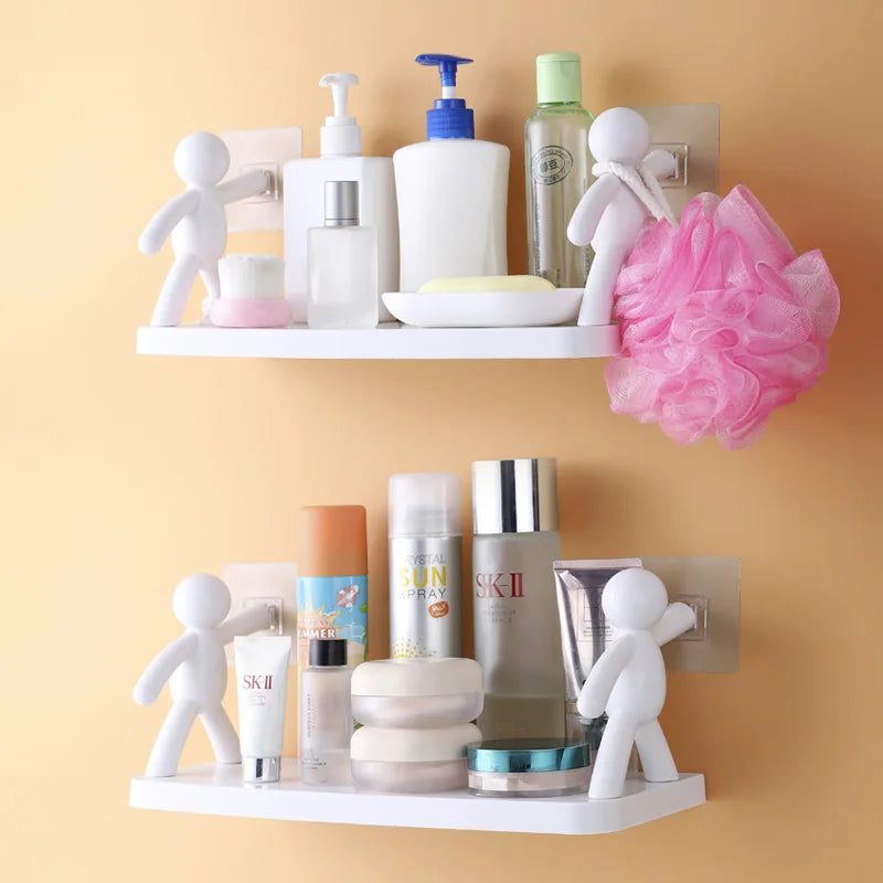 Wall-Mounted Figurine Shelf, Drill-Free Bathroom Wall Organizer, Kitchen Condiment Bottles and Vinegar Bottles, Bathroom Shelf