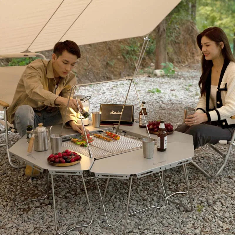 Camping Foldable Splicing Combination Multifunctional Splicing Round Table Outdoor Aluminium Barbecue Campfire Table