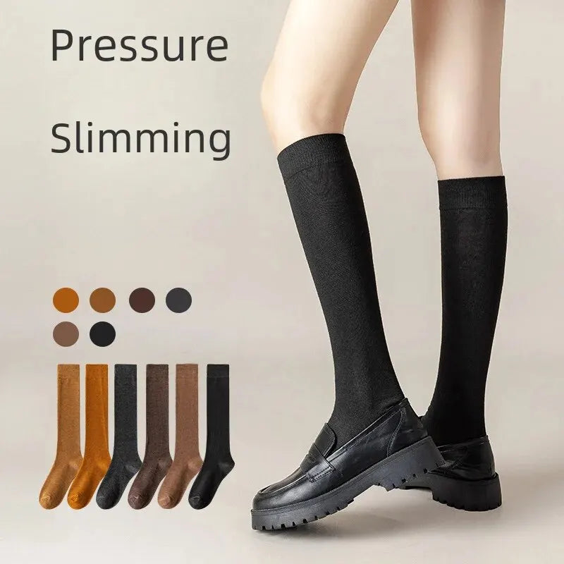 Women Small Leg Socks Autumn Winter High Cut Jk Long Socks Cotton Material Slimming Black Leather Shoes Young Teens Middle-aged