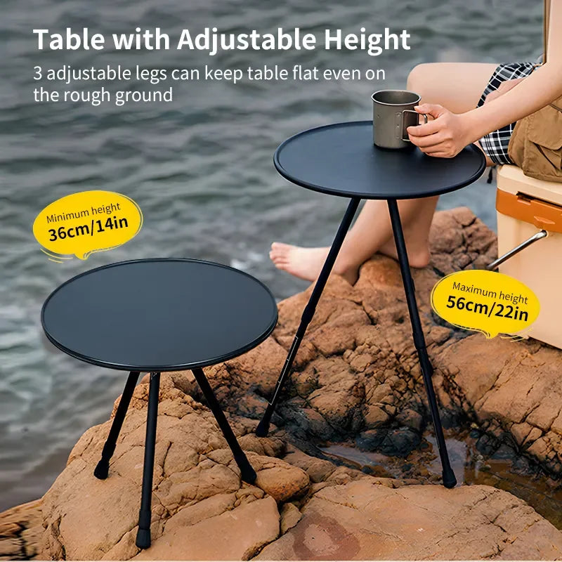 WESTTUNE Camping Round Table with Light Stand Ultralight Portable Folding Table with Adjustable Legs for Picnic Indoor/Outdoor