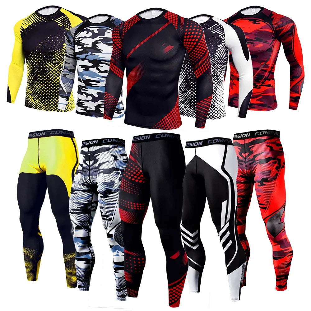 2Pcs Men Running Compression Sportswear Sets Gym Fitness Workout Sports Suit Training Leggings Elastic Tights Jogging Tracksuits